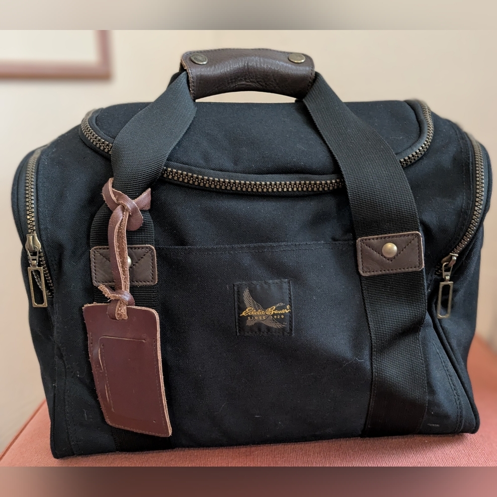 Eddie Bauer Black Canvas & Brown Leather Bag